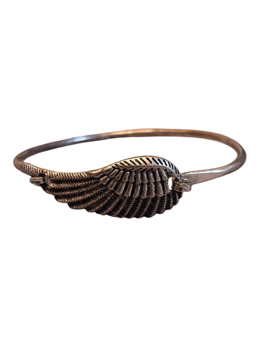 Antiqued Metal Feather Bangle Bracelet - Women Jewelry
